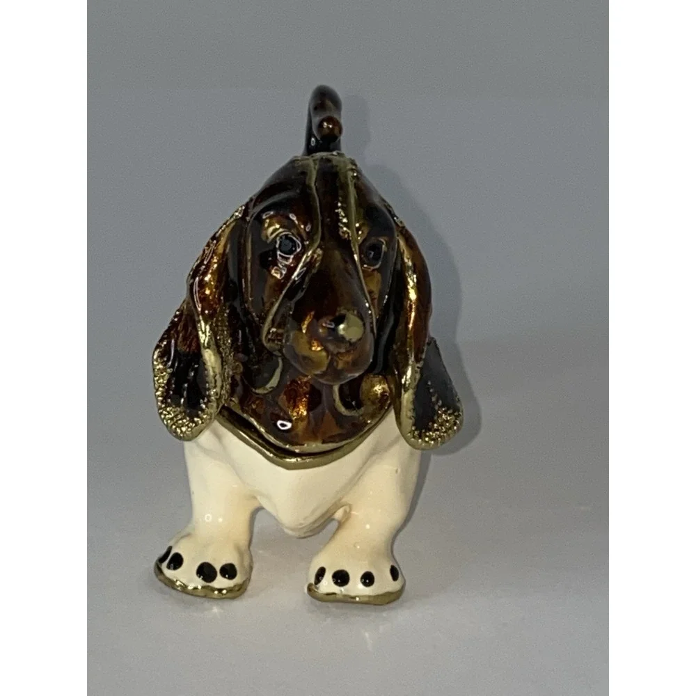 Basset‎ Hound Dog Trinket Box Enamel Crystal Hinged Lid Jeweled Collection